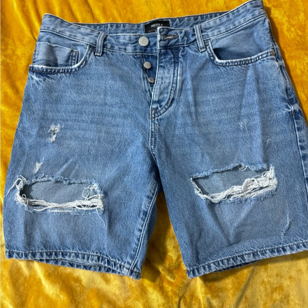 Forever 21 Light Blue Ripped Jean Shorts